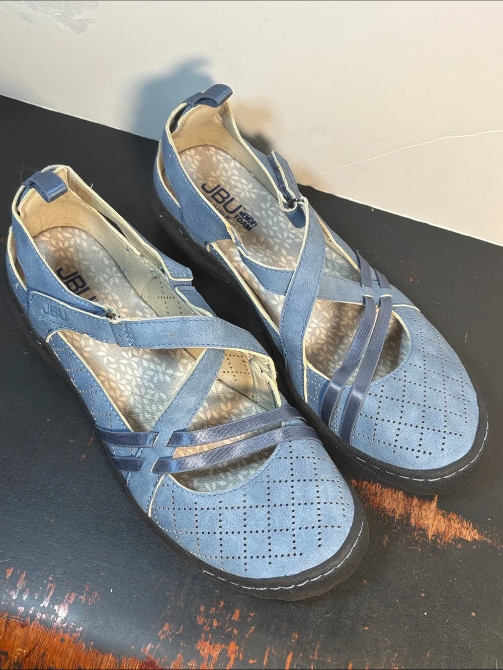 JBU by Jambu Nicole Women's Blue Cross-Strap Comfort Flats
